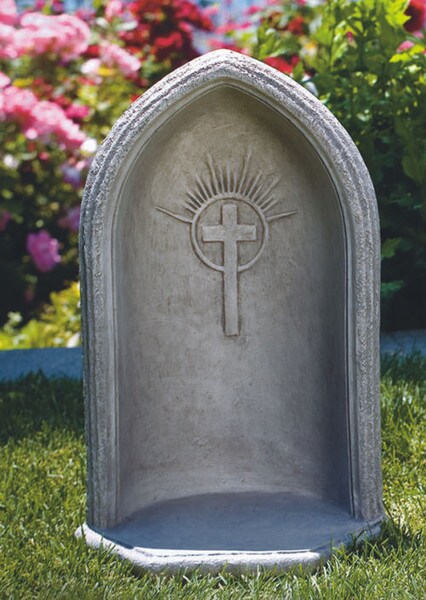 classic grotto with pointed arch inlay cross creates shelter cement